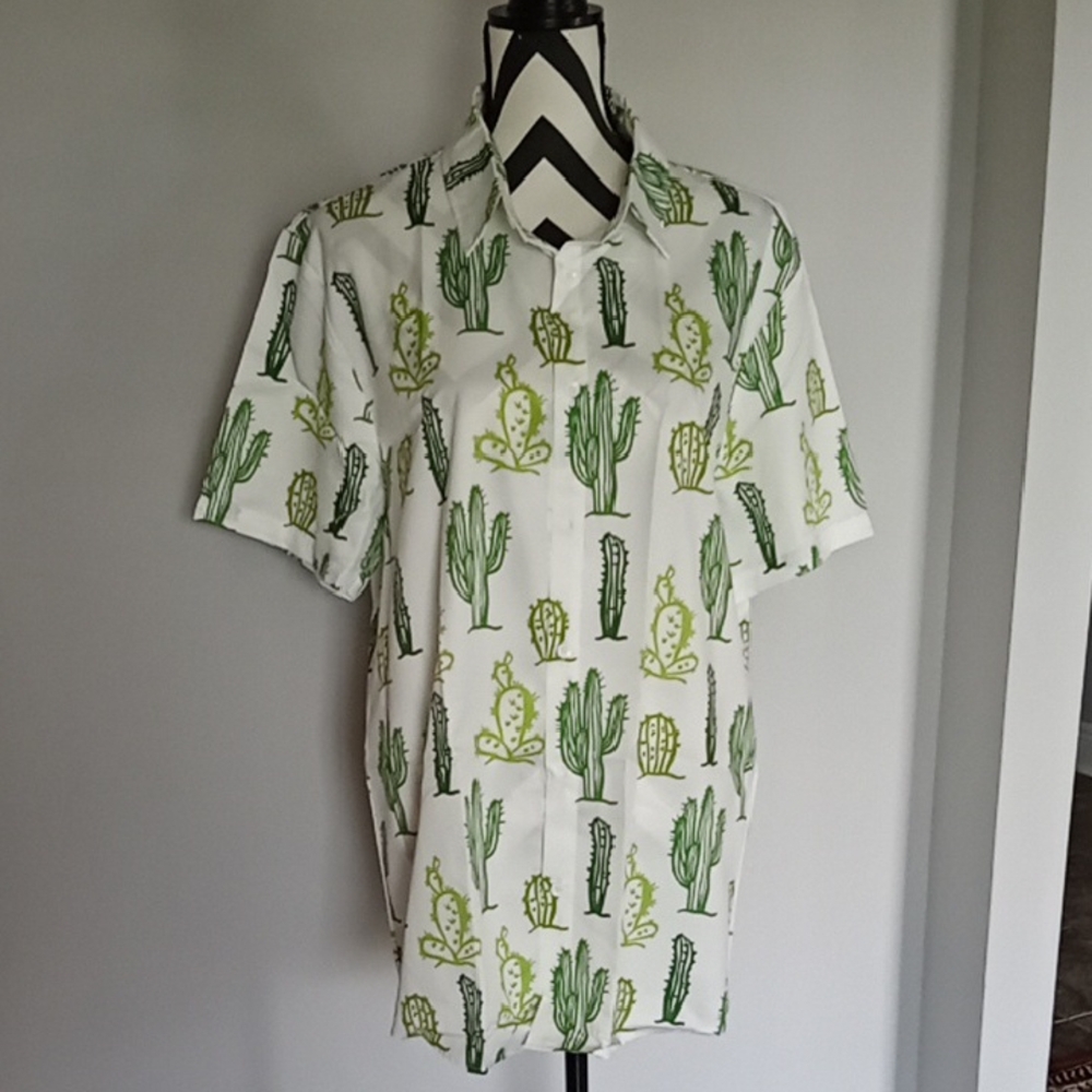 Men's Green Cactus Print Shirt - Picture 4 of 7